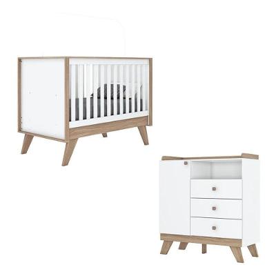 Berço Americano E Cômoda Infantil Confete Branco Brilho Jequitibá Hp - Henn