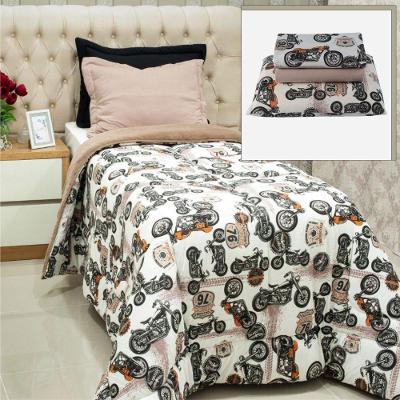 Coordenado Coberdrom Edredom E Lençol Solteiro 4 Peças Moto - Bege