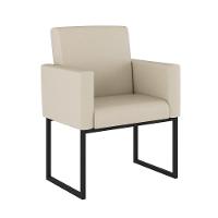 Cadeira Poltrona Com Base De Ferro Courino Preto Reforçada Cor: Bege - 2