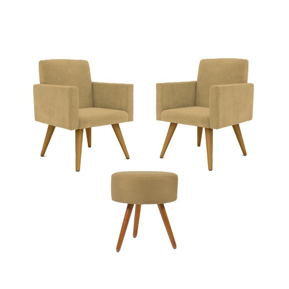 Jogo 02 Poltronas Decorativas + Puff Redondo Cor: Capuccino - 1