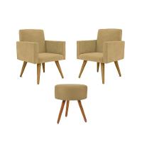 Jogo 02 Poltronas Decorativas + Puff Redondo Cor: Capuccino - 1