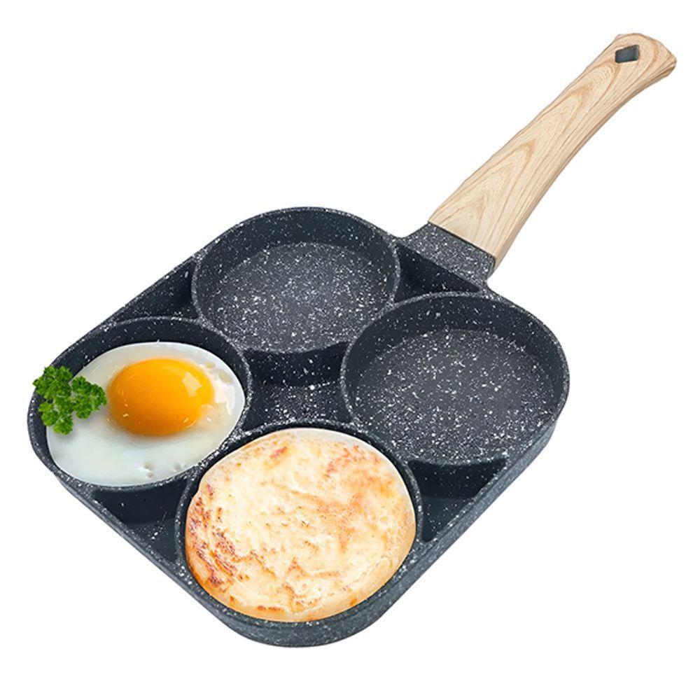 Panela Frigideira Omeleteira Alumínio Antiaderente 4 Divisórias Limpeza Fácil Alça De Madeira - 1