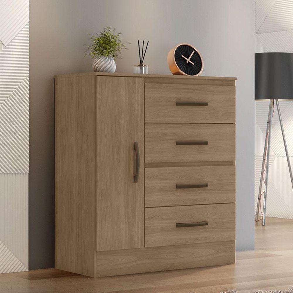 Cômoda Lite 4 Gavetas 01 Porta Carvalho Oak - Móveis Leão - 2