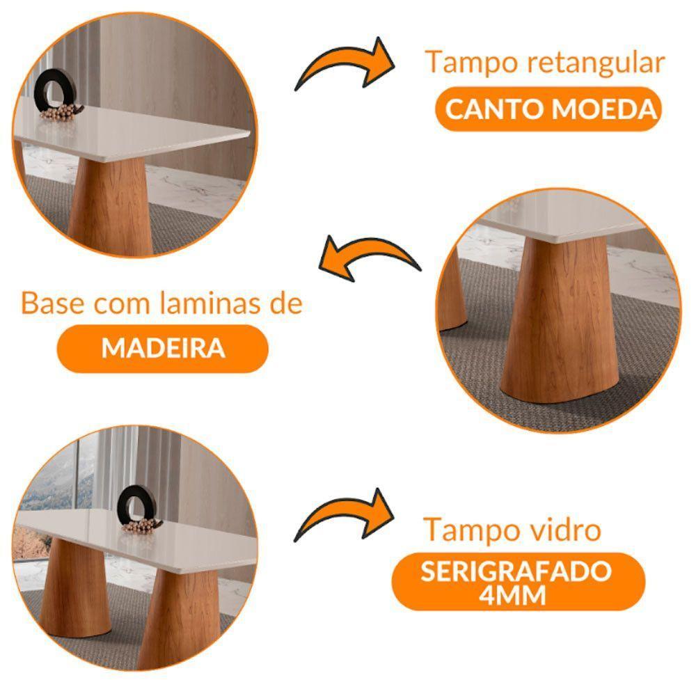 Mesa Para Sala De Jantar Noronha 180cm Madeira Com Vidro Mod Cinamomo Imbuia-off White - 7
