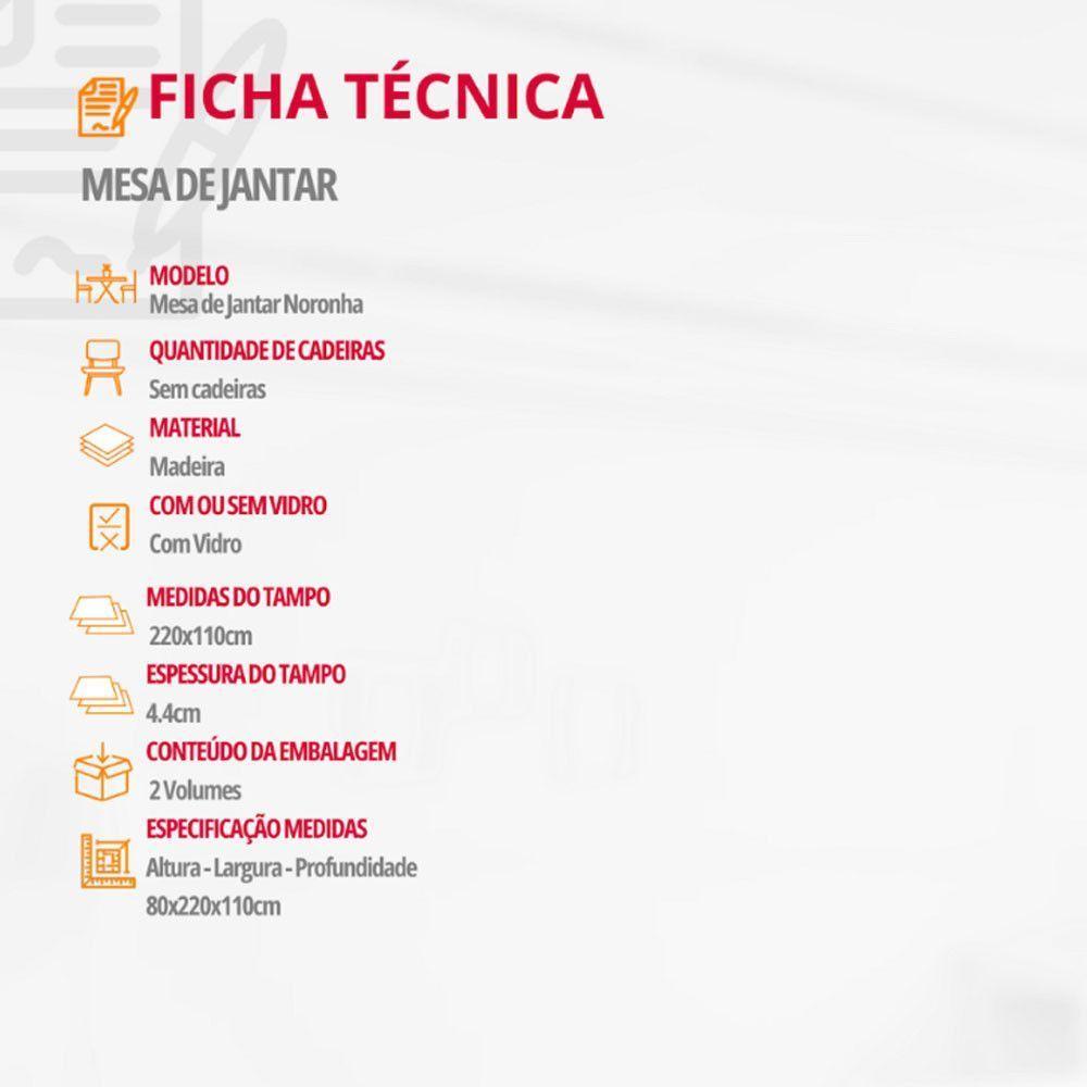 Mesa Para Sala De Jantar Noronha 220cm Madeira Com Vidro Mod Cinamomo Imbuia-off White - 6