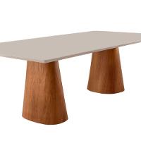 Mesa Para Sala De Jantar Noronha 220cm Madeira Com Vidro Mod Cinamomo Imbuia-off White - 2