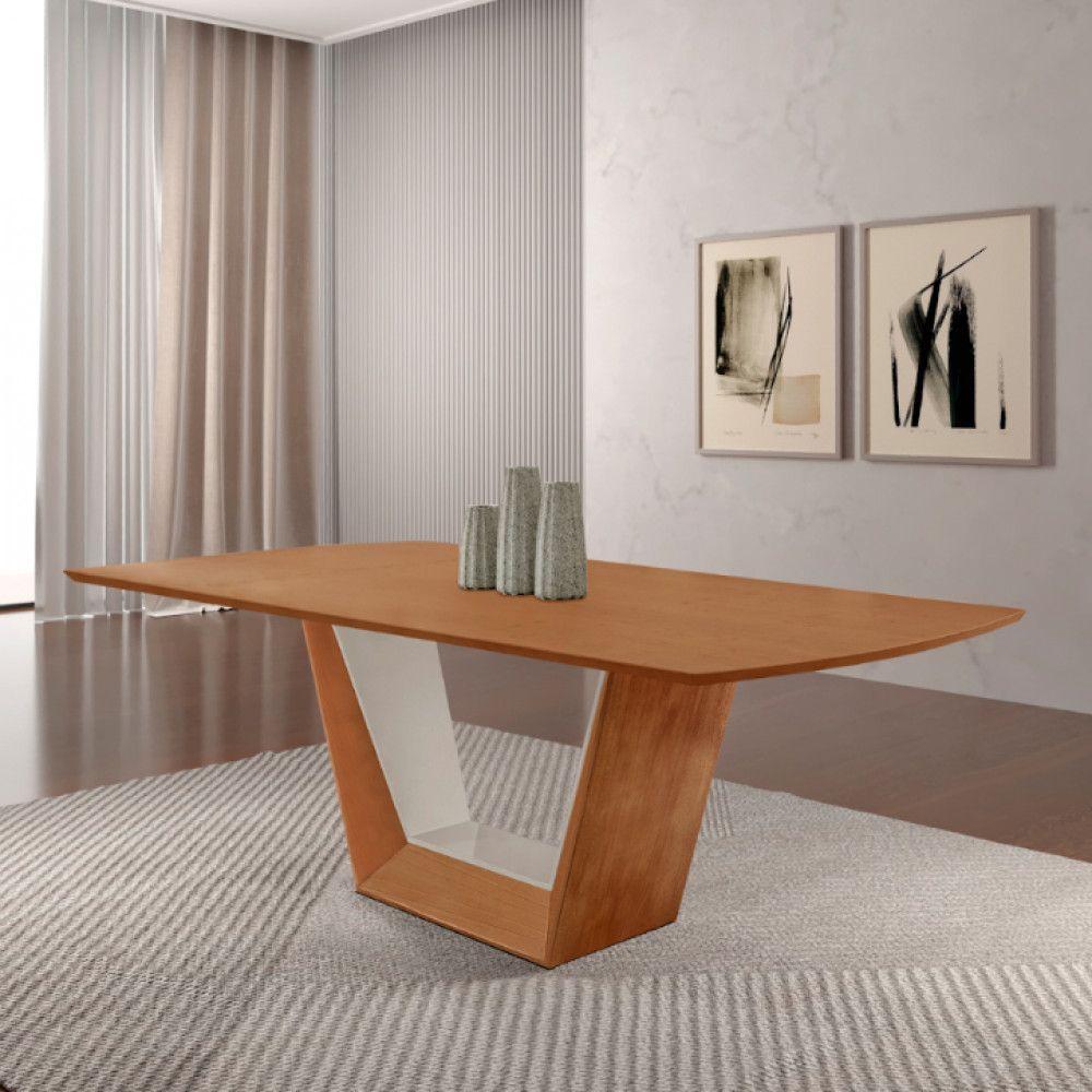 Mesa Para Sala De Jantar Rubi 180cm Moderna Mobília Cinamomo Com Off White-cinamomo Imbuia - 6