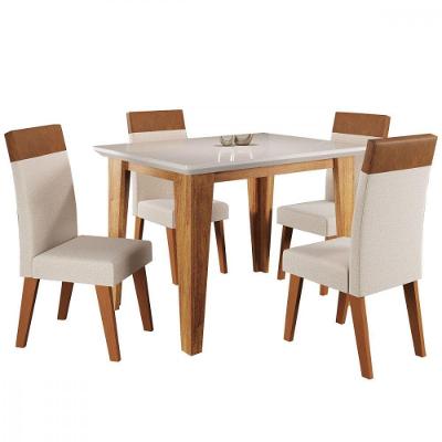 Mesa De Jantar Com 4 Cadeiras Florata Veneza Off White Viero Blonde / Off White