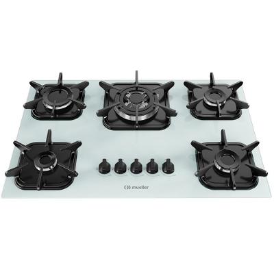 Cooktop a Gás Mueller 5B Tripla Chama Branco 5 Bocas Vidro Temperado Ferro Fundido Bivolt