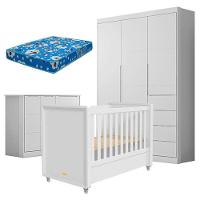 Quarto De Bebê Eloá Com Berço Americano Tutto New Branco Acetinado E Colchão Ortobom - Phoenix Baby - 1