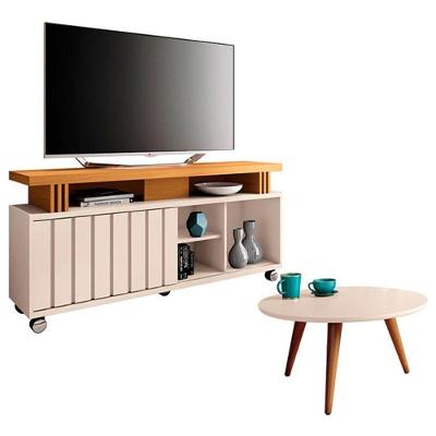 Rack Bancada Rivera 1.3 E Mesa De Centro Sorelle Off White Cinamomo - Hb Móveis