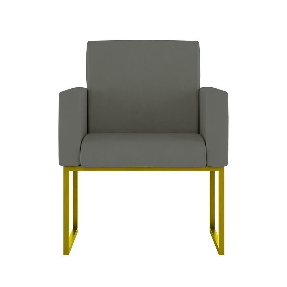 Kit 02 Cadeiras Poltrona Decorativa Sala Quarto Base Dourado Cor: Cinza - 3