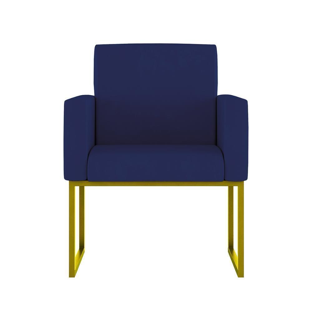 Kit 02 Cadeiras Poltrona Decorativa Sala Quarto Base Dourado Cor: Azul Marinho - 3