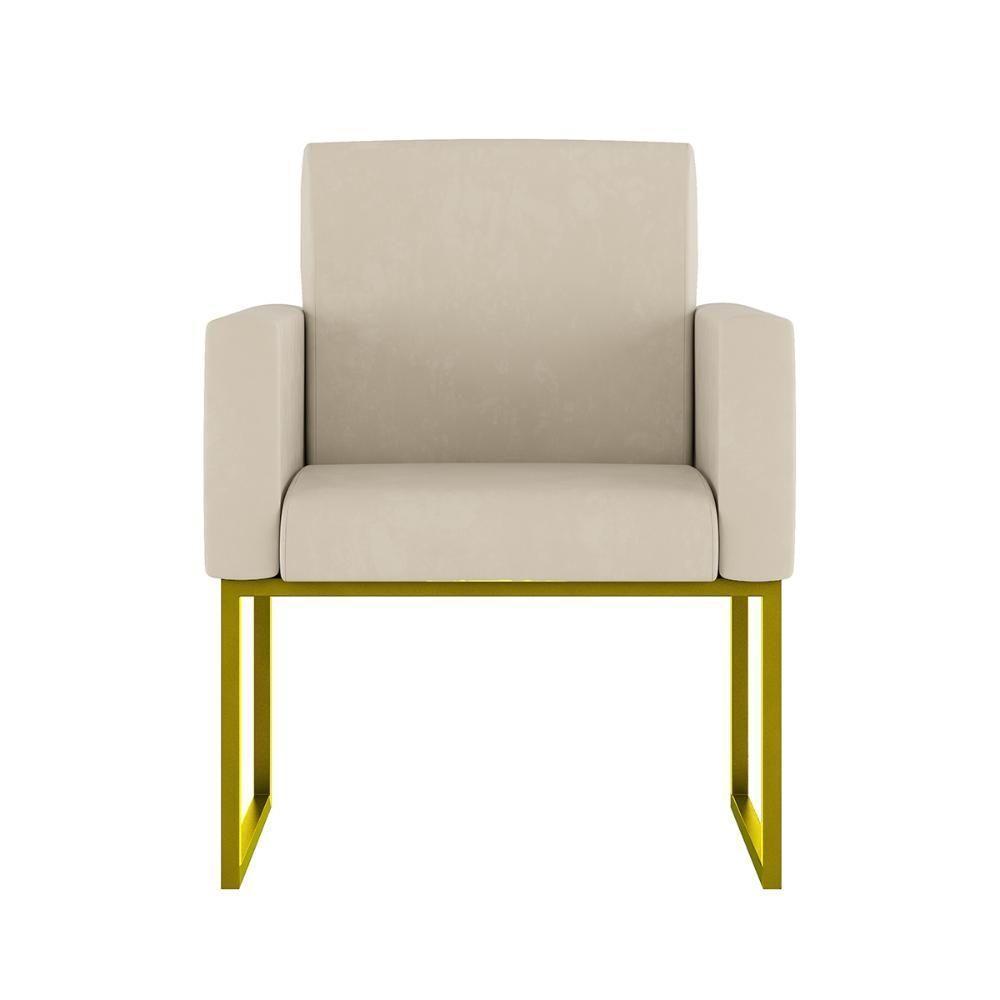 Kit 02 Cadeiras Poltrona Decorativa Sala Quarto Base Dourado Cor: Bege - 3