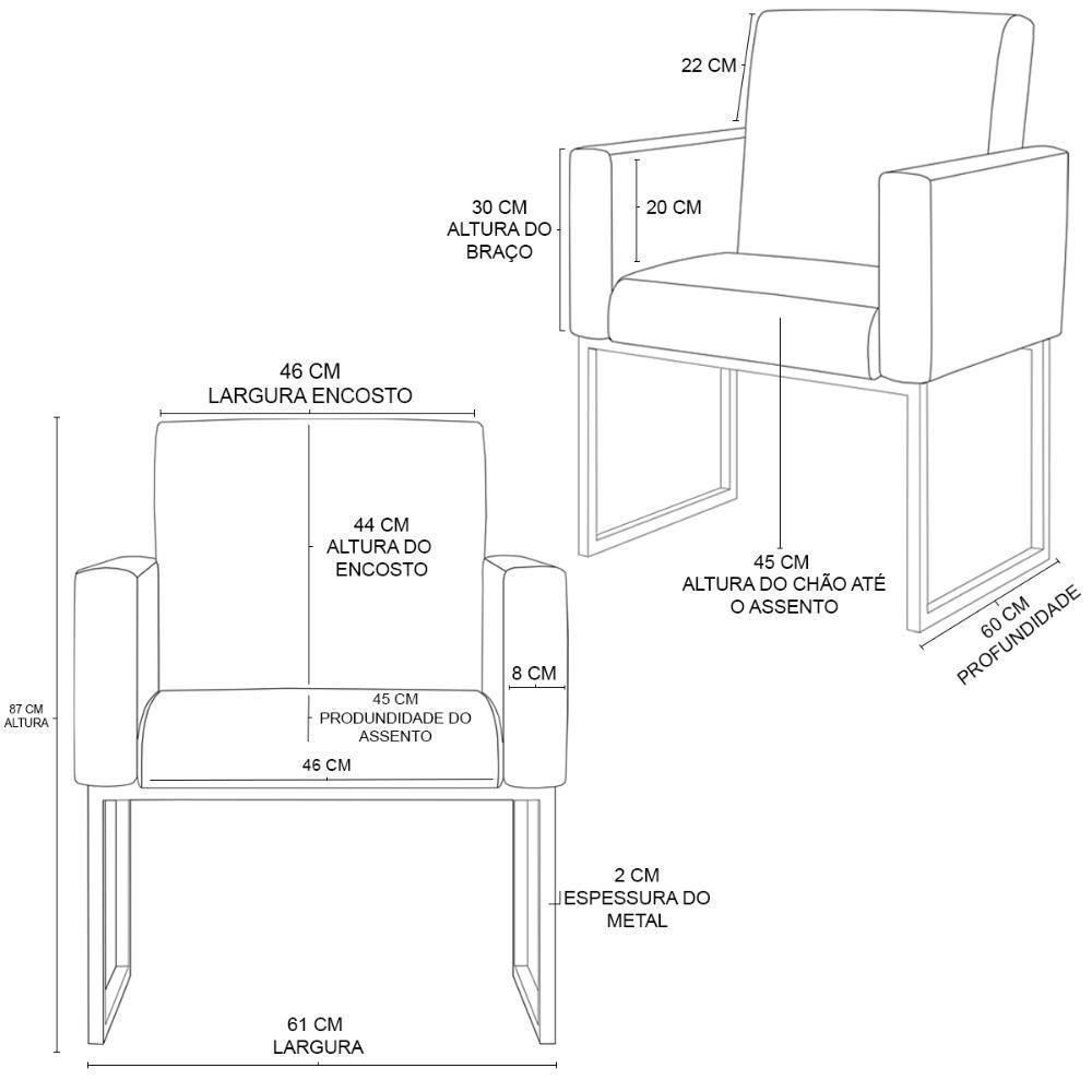 Kit 02 Cadeiras Poltrona Decorativa Sala Quarto Base Dourado Cor: Bege - 6