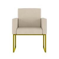 Kit 02 Cadeiras Poltrona Decorativa Sala Quarto Base Dourado Cor: Bege - 3