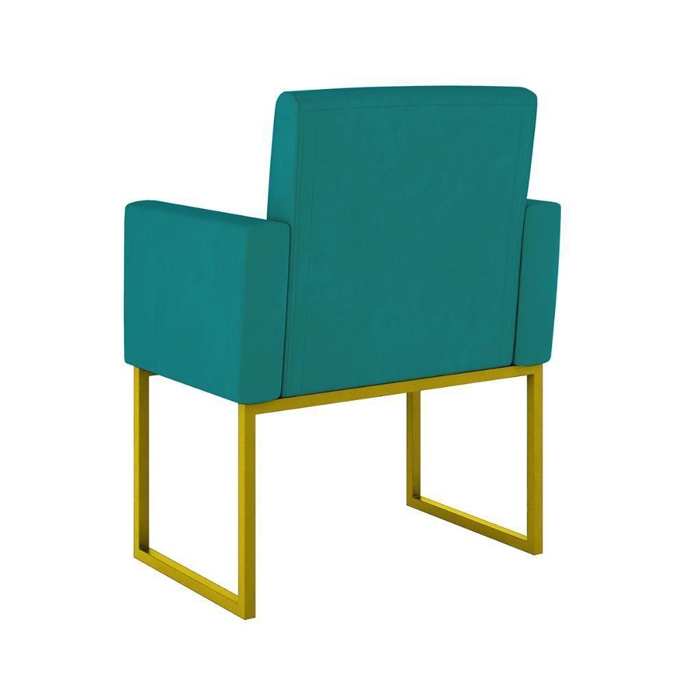 Cadeira Poltrona Moderna Com Base De Ferro Dourado Reforçada Cor: Azul Turquesa - 3
