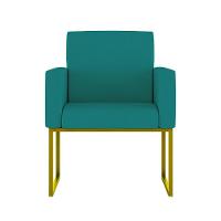 Cadeira Poltrona Moderna Com Base De Ferro Dourado Reforçada Cor: Azul Turquesa - 1