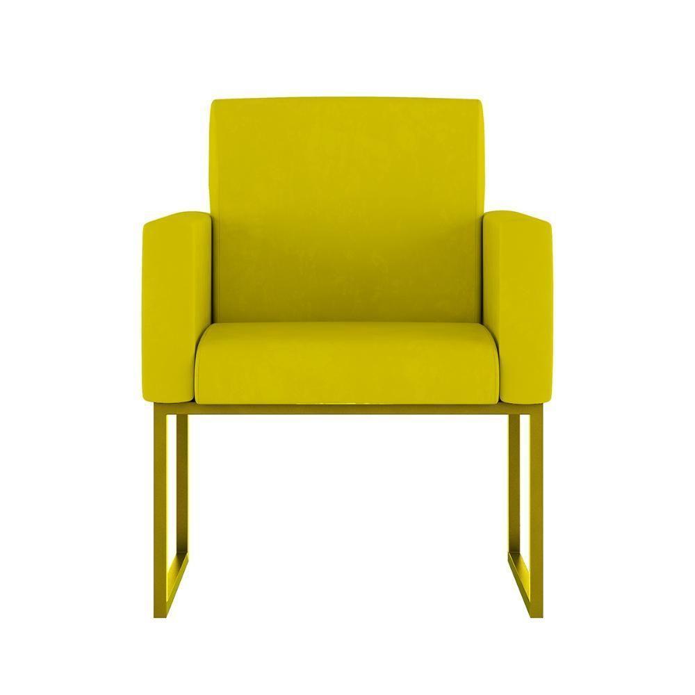 Cadeira Poltrona Moderna Com Base De Ferro Dourado Reforçada Cor: Amarelo - 1