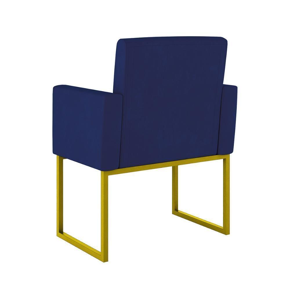 Cadeira Poltrona Moderna Com Base De Ferro Dourado Reforçada Cor:azul Marinho Azul Marinho - 3