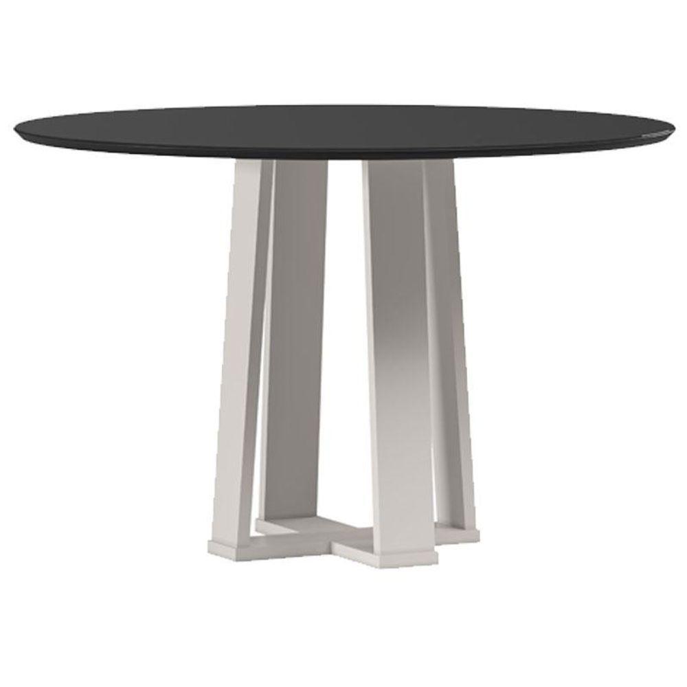 Mesa De Jantar 120 Cm Isabela Com Vidro Off White Preto - New Ceval - 1