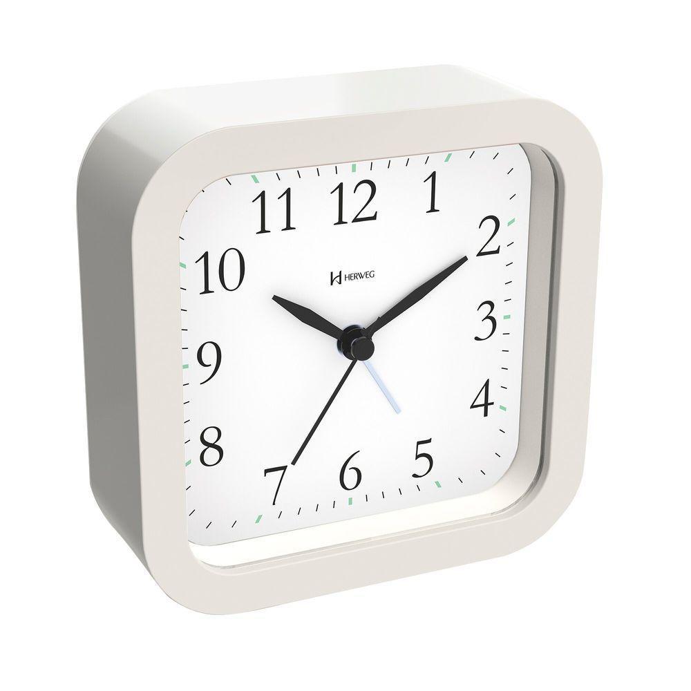 Relógio Despertador Herweg Quartz Sem Tic Tac Branco Fosco 2645-132 único - 1