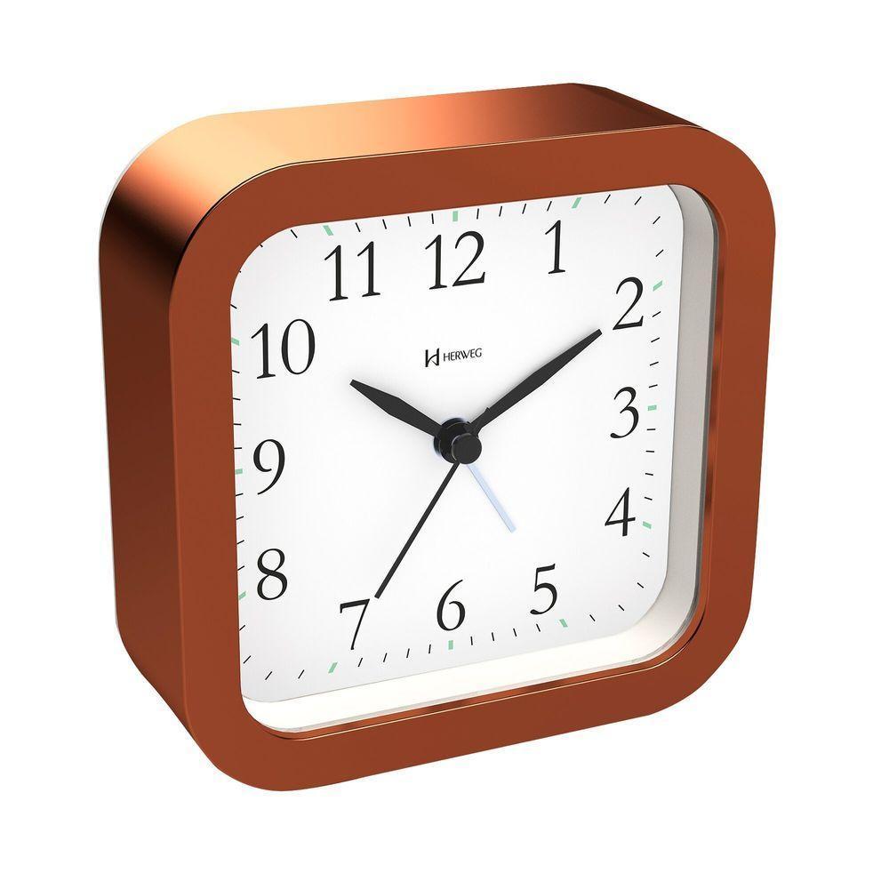 Relógio Despertador Herweg Quartz Sem Tic Tac Rosê Gold Fosco 2645-330 único - 1