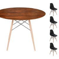 Conjunto Mesa Eames Eiffel Dsw Redonda Pau Ferro 90cm + 4 Cadeiras Eames Dsw - Preta - 1