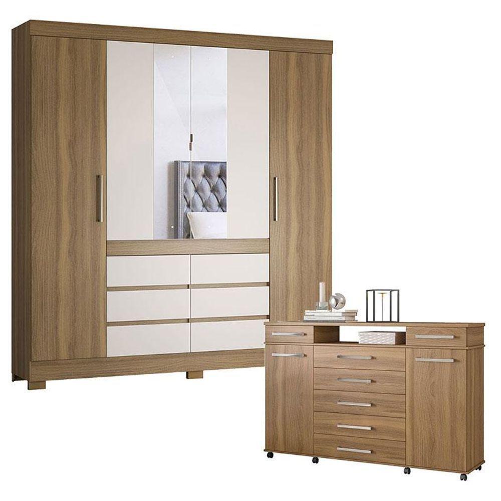 Cômoda London E Guarda Roupa Casal Cádis Amêndola Off White - Demóbile - 1