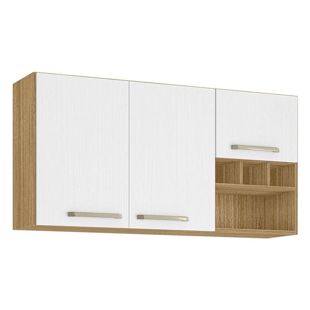 Armário Aéreo Ametista 3 Portas E 3 Garrafas 120 Cm Freijó Supremo - Kits Paraná - 1
