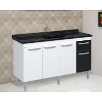 Balcão Flat De Cozinha Para Pia 4 Portas 1 Gaveta 1,43 Branco Com Preto - 2