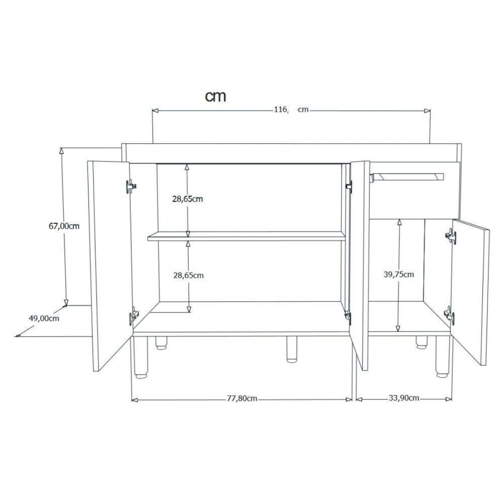 Balcão Flat De Cozinha Para Pia 3 Portas 1 Gaveta Rorato - 3