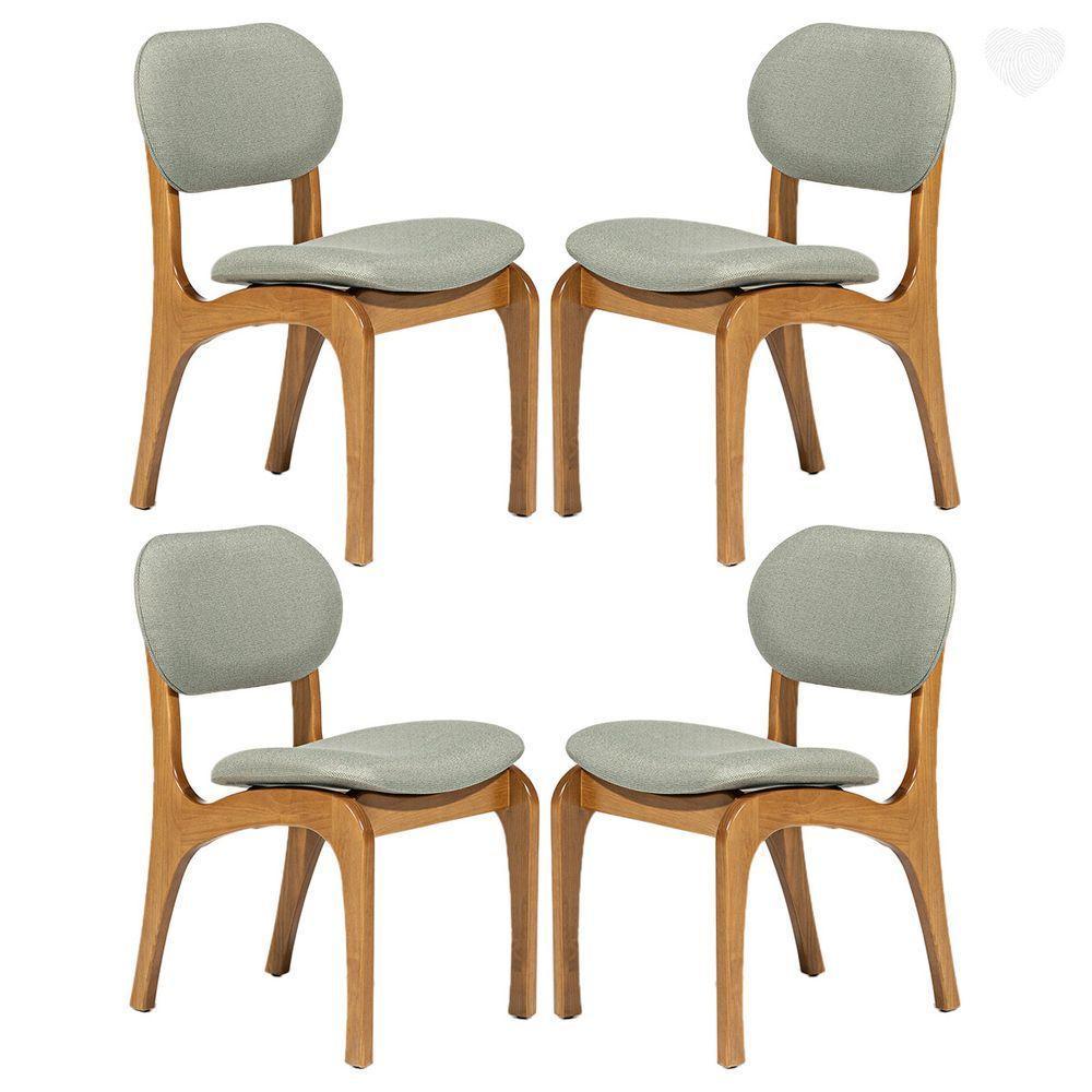 Kit 4 Cadeiras De Jantar Estofada Rafine Madeira Castanho Linho Verde - 1