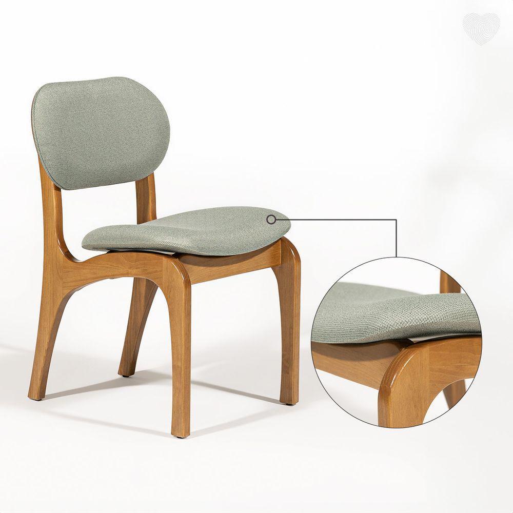 Kit 4 Cadeiras De Jantar Estofada Rafine Madeira Castanho Linho Verde - 2