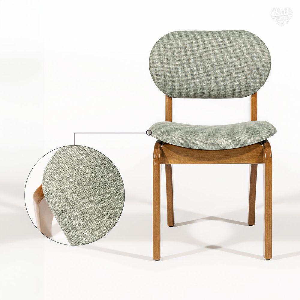 Kit 4 Cadeiras De Jantar Estofada Rafine Madeira Castanho Linho Verde - 3