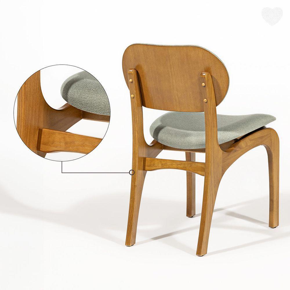 Kit 4 Cadeiras De Jantar Estofada Rafine Madeira Castanho Linho Verde - 4