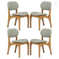 Kit 4 Cadeiras De Jantar Estofada Rafine Madeira Castanho Linho Verde - 1