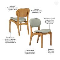 Kit 4 Cadeiras De Jantar Estofada Rafine Madeira Castanho Linho Verde - 6