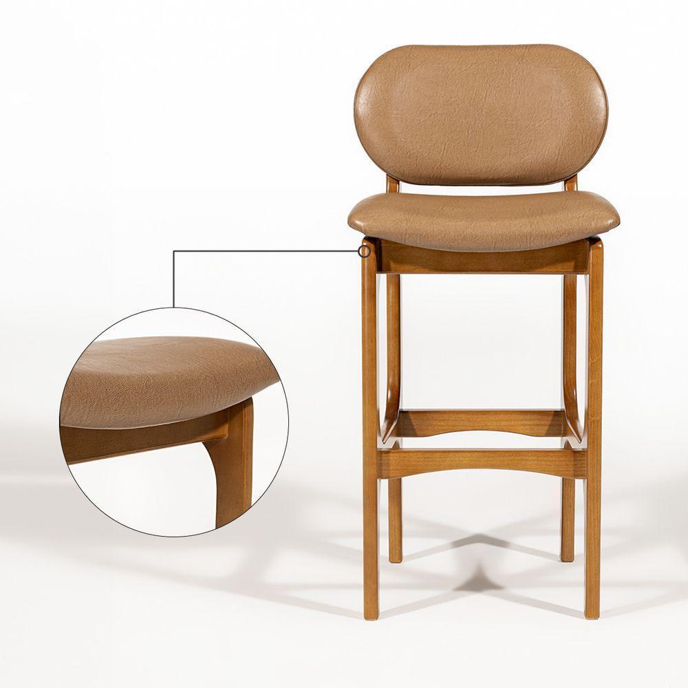 Kit 6 Banquetas Alta Estofada Rafine Madeira Castanho Tecido Impermeável Marrom - 2