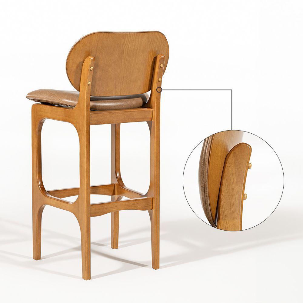 Kit 6 Banquetas Alta Estofada Rafine Madeira Castanho Tecido Impermeável Marrom - 7