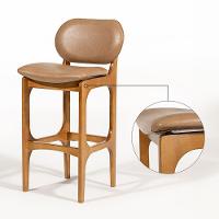 Kit 6 Banquetas Alta Estofada Rafine Madeira Castanho Tecido Impermeável Marrom - 3