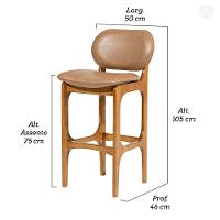 Kit 6 Banquetas Alta Estofada Rafine Madeira Castanho Tecido Impermeável Marrom