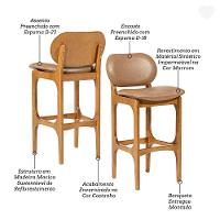 Kit 6 Banquetas Alta Estofada Rafine Madeira Castanho Tecido Impermeável Marrom - 5