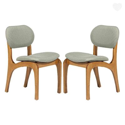 Kit 2 Cadeiras De Jantar Estofada Rafine Madeira Castanho Linho Verde