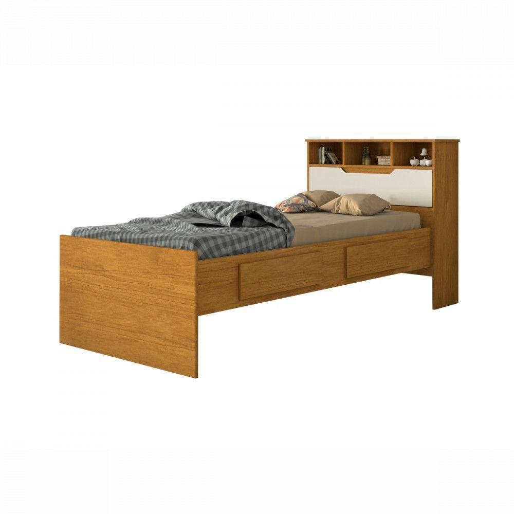 Cama De Solteiro 088 Com Baú E Gavetas Ravena Conquista Cinamomo Com Off White - 1