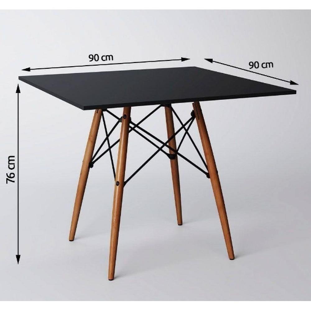 Conjunto De Mesa De Jantar Eames Eiffel Quadrada 90cm Tampo De Madeira 4 Cadeiras Pretas - 7