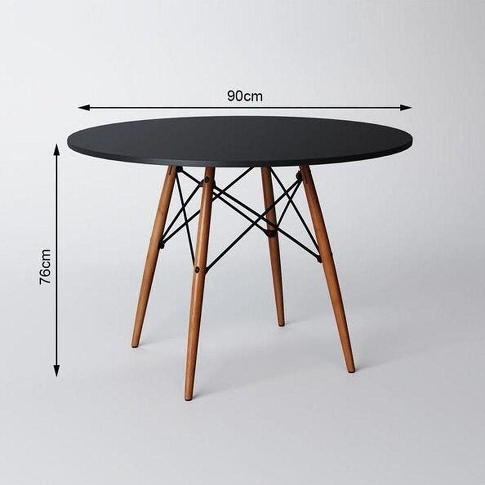 Mesa De Jantar Com 4 Cadeiras Pretas Eames 90cm Base Madeira Tampo Preto - 4
