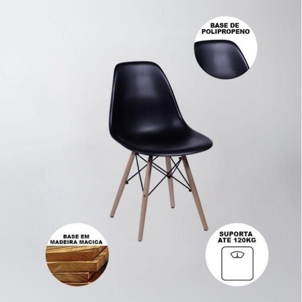Mesa De Jantar Com 4 Cadeiras Pretas Eames 90cm Base Madeira Tampo Preto - 8