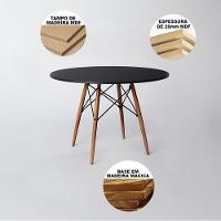 Mesa De Jantar Com 4 Cadeiras Pretas Eames 90cm Base Madeira Tampo Preto - 3