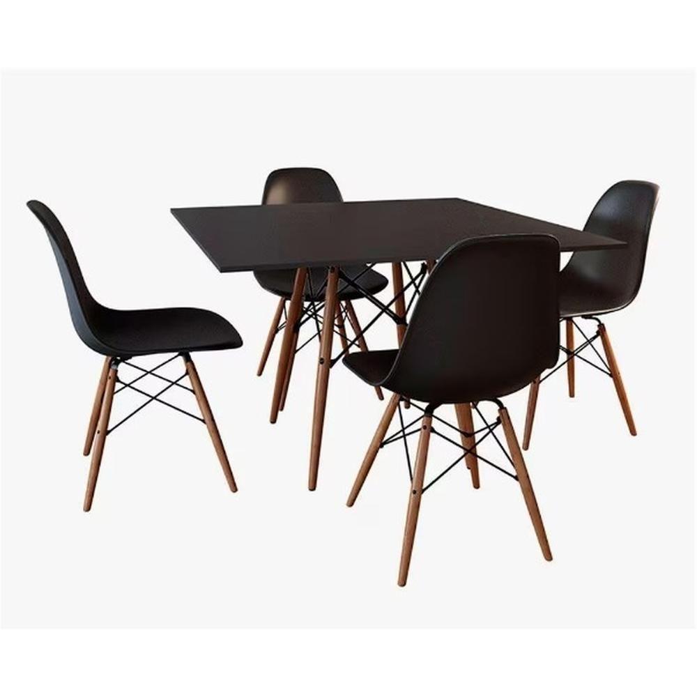 Conjunto De Mesa Eames Tampo Quadrado Preto 90cm 4 Cadeiras Pretas - 1